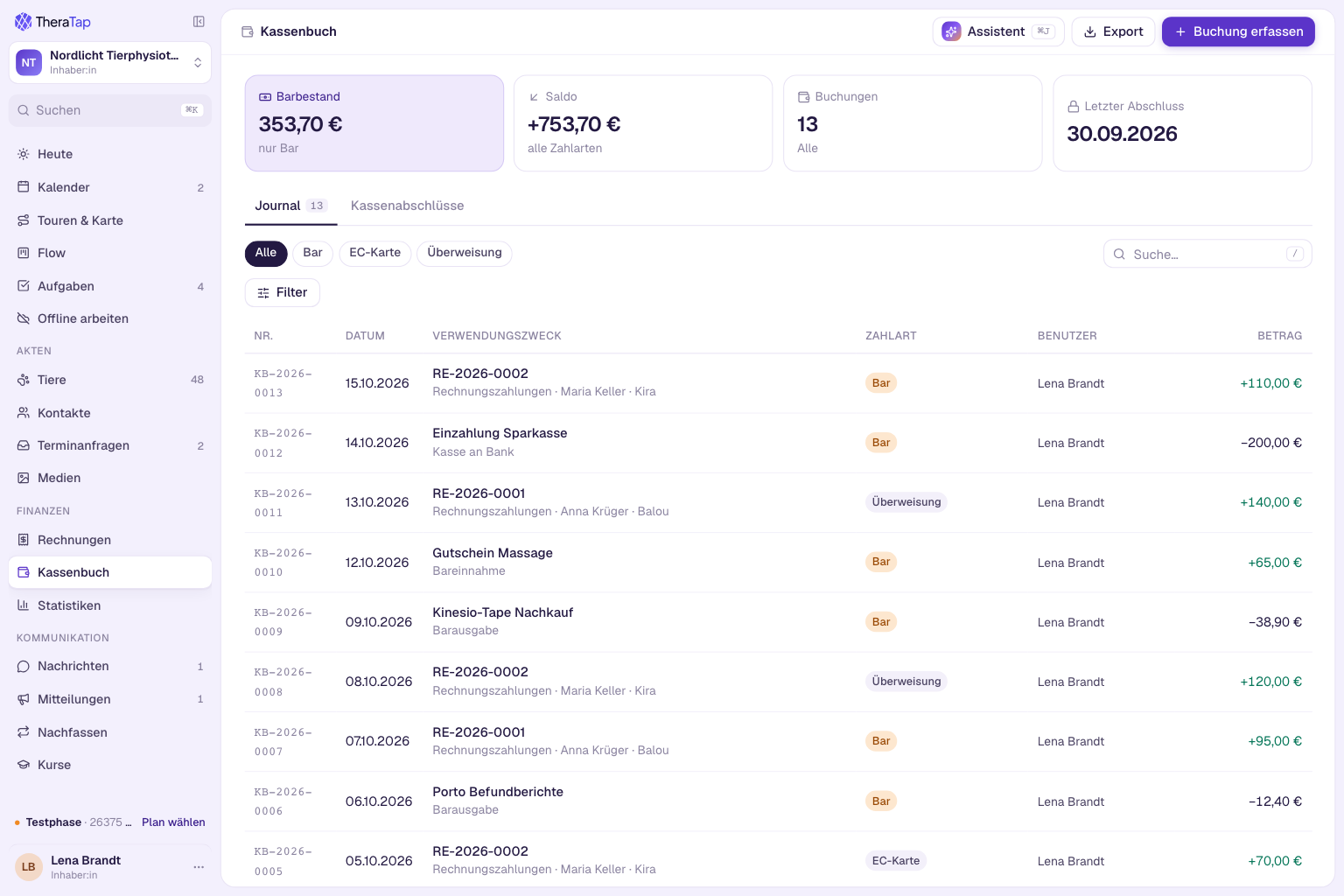 Cash, receipts and cash closing – now right inside TheraTap