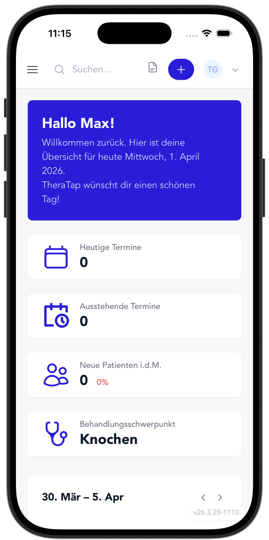 TheraTap app: dashboard