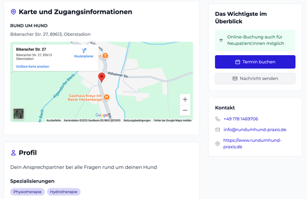 Own therapist website on theratap.de