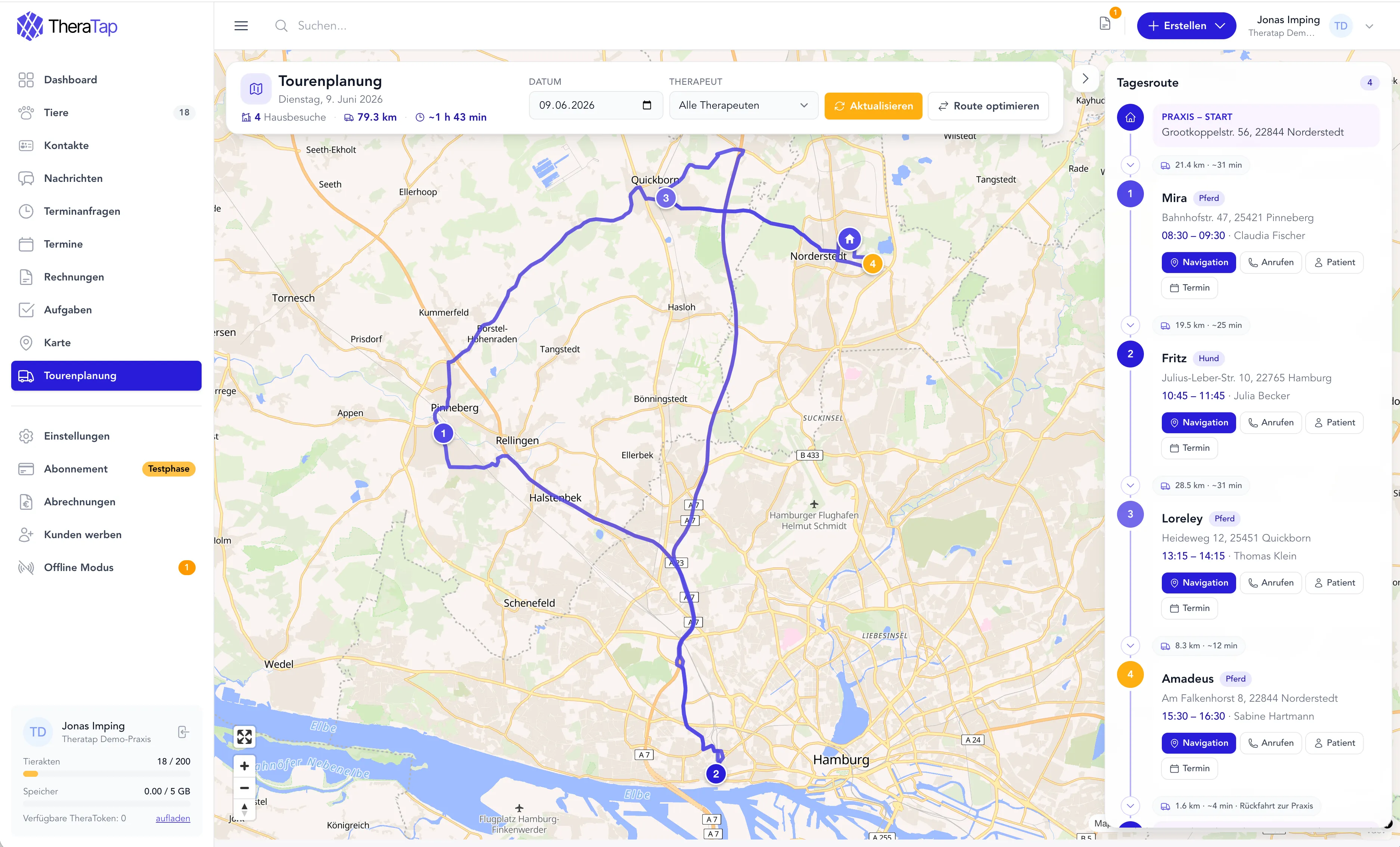 Map, daily route & optimization
