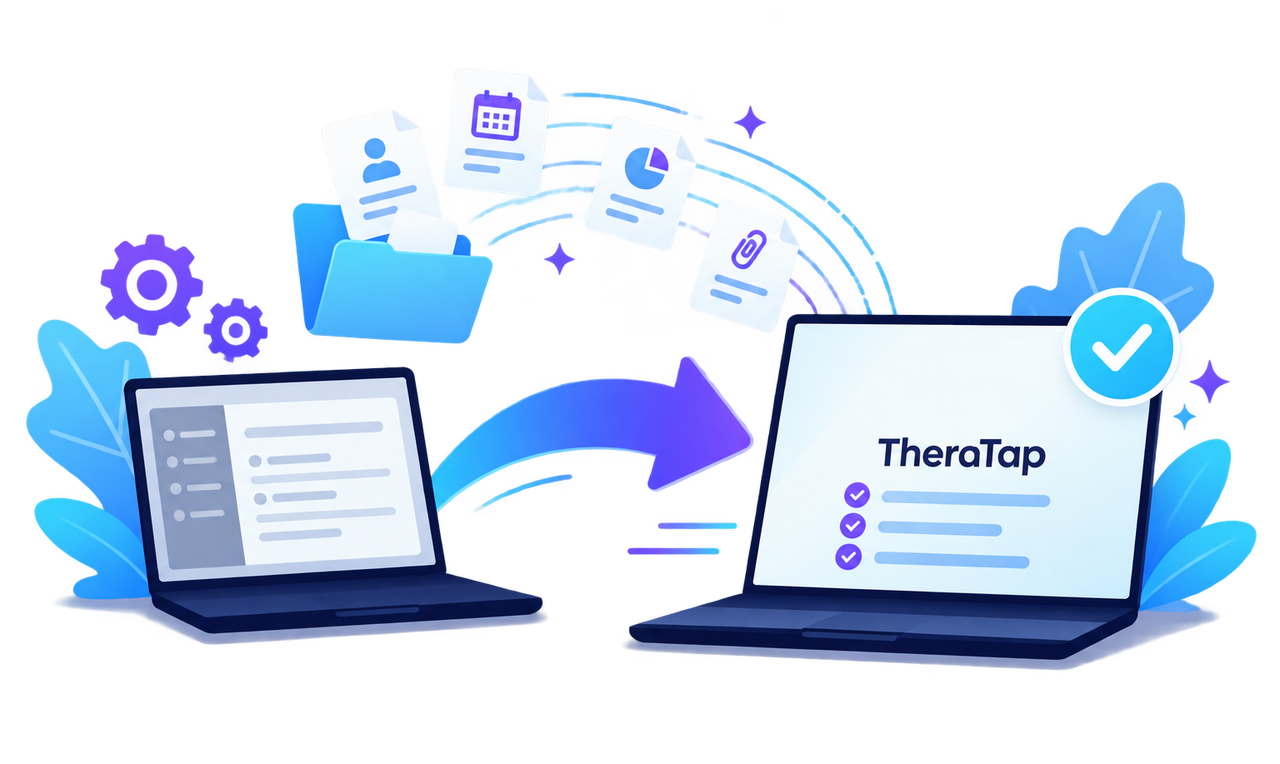 Illustration of data cards moving onto a laptop and smartphone