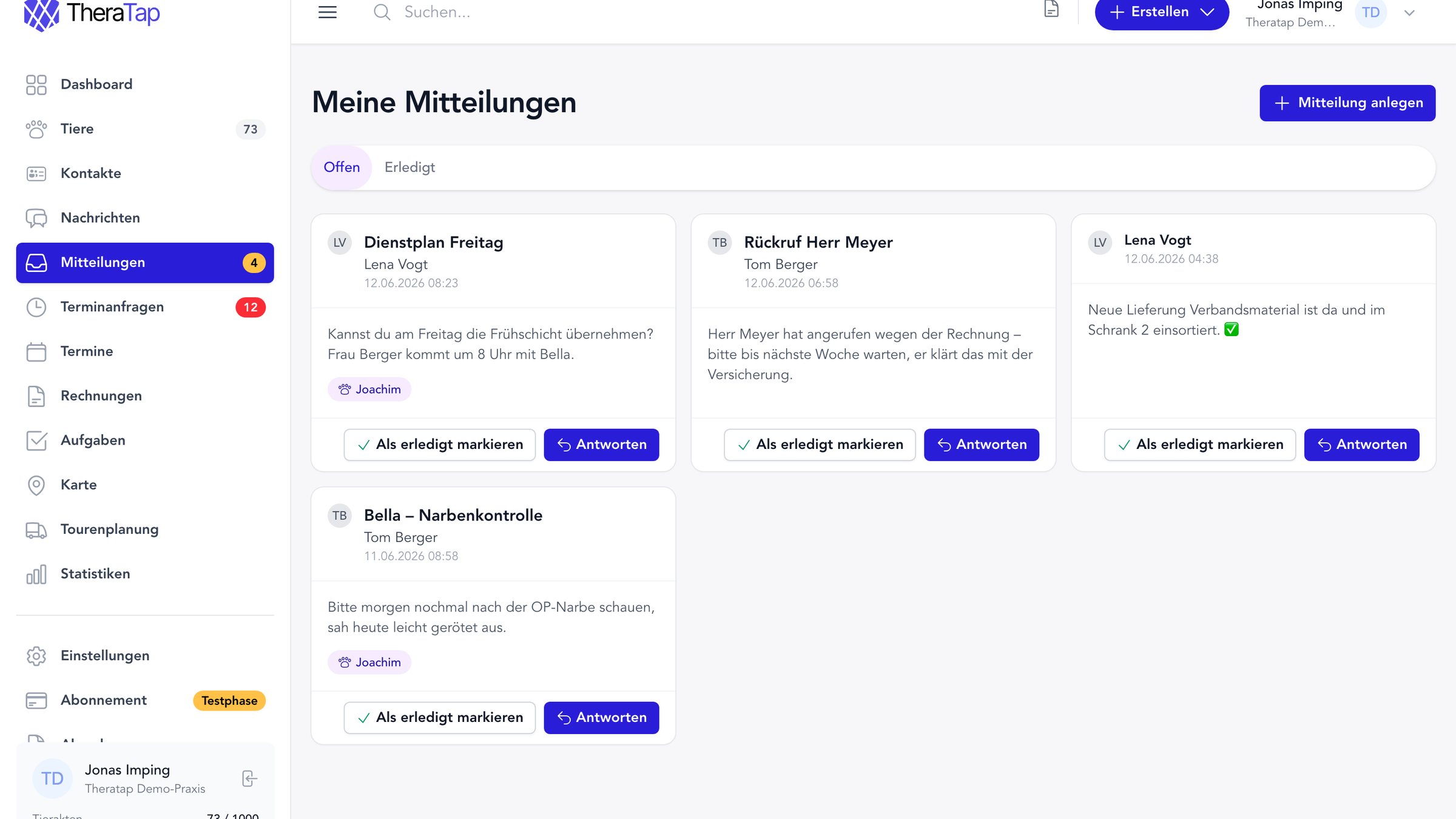 Internal Notices in TheraTap