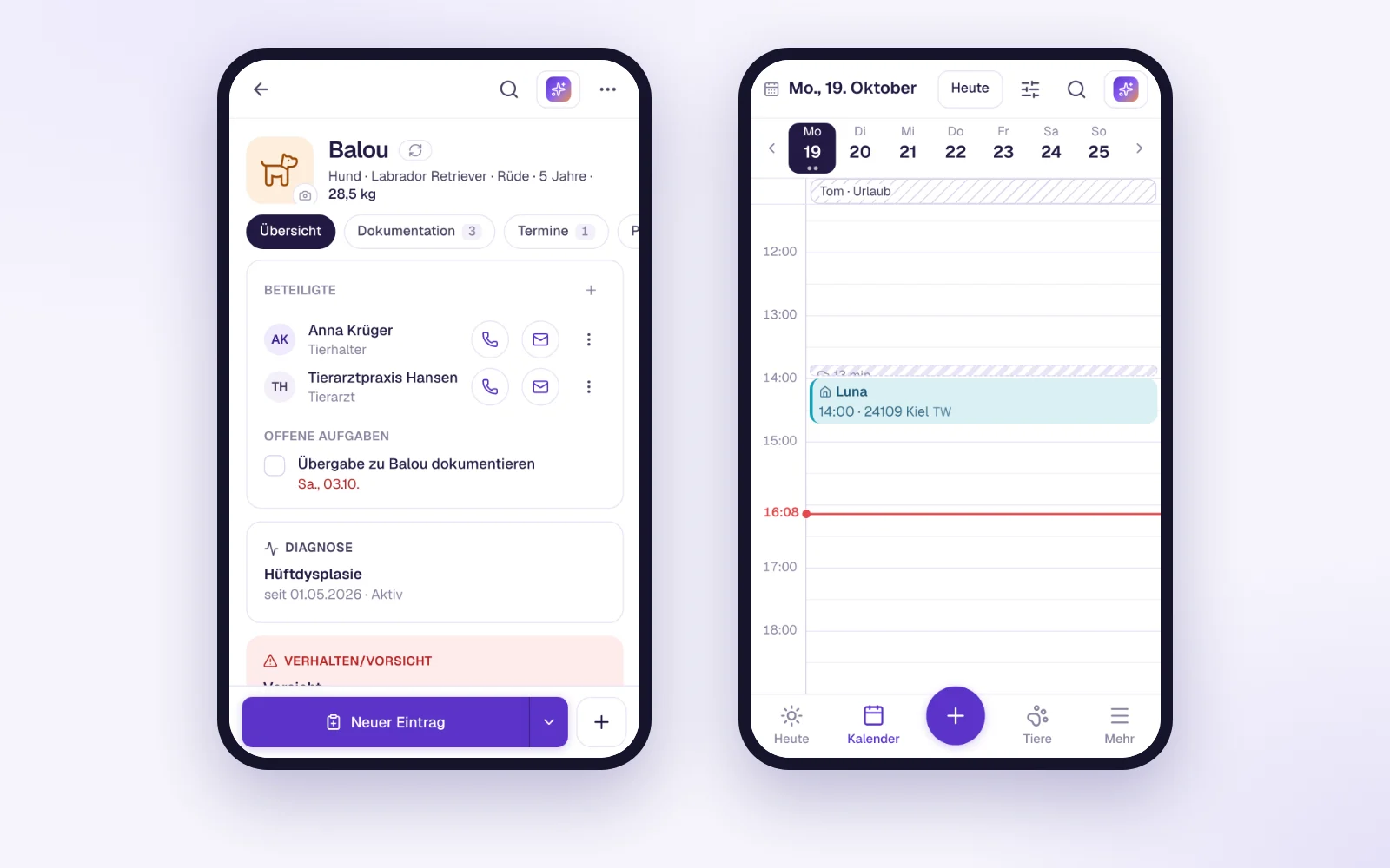 Patient record and calendar of the new TheraTap web app on a phone